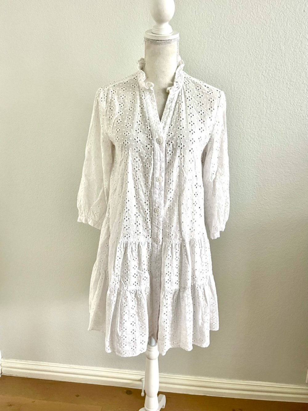Tommy Hilfiger White Eyelet Tiered Mini Dress